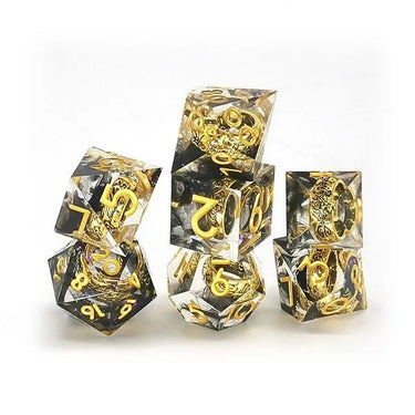 Gold Ring in Black & Clear Filled Sharp Resin - 7pcs RPG Dice Set